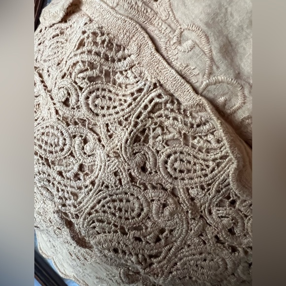 Free People Carmel Tan Lace Tote Bag Purse Boho Cottagecore Lagenlook - Picture 4 of 16